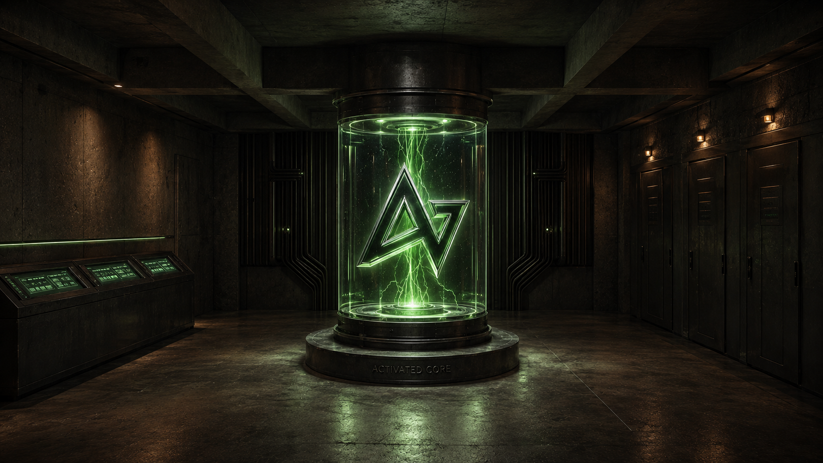 The original ACTIVATED Core with the AV emblem in its glass cylinder.